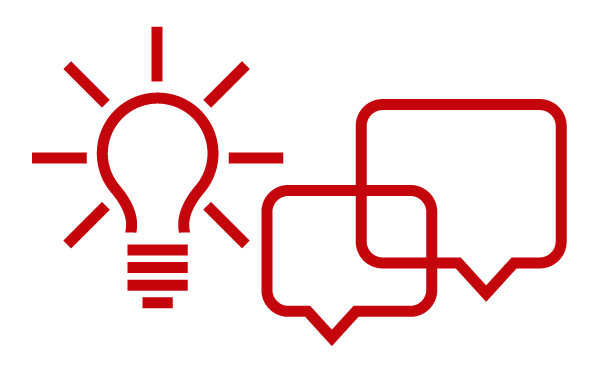 Red lightbulb and message bubble icons.